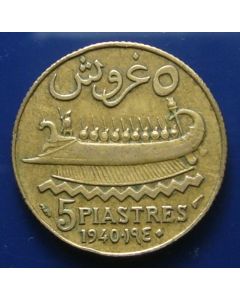 Lebanon 5 Piastres1940km# 5.2 Schön# 6  French Protectorate 