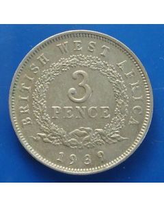 British West Africa 3 Pence1939hkm# 21   Schön# 24