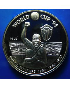Turks & Caicos Islands   20 Crowns	1993	 Brazil, Pelé being held up by another player in from of crowd 
