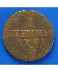 German States  Anhalt-Bernburg Pfennig 1777 S km# 55