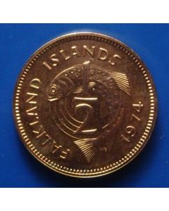 Falkland Islands ½ Penny1974km# 1  Proof 