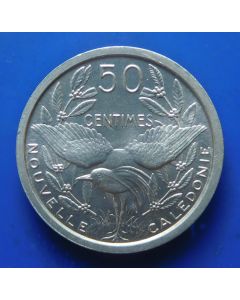 New Caledonia 	 50 Centimes	1949	 - UNC,  Kagu bird