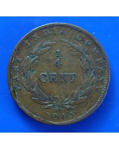 Straits Settlements  ¼ Cent1845 km# 1 