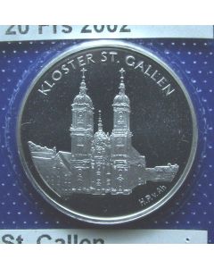 Switzerland	 20 Francs	2002	 St. Gall and bear cub - Proof / Silver