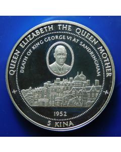 Papua New Guinea 	 5 Kina	1997	  - Cameo above Sandringham Palace - Silver