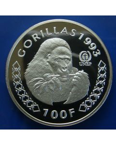 Rwanda 	 100 Francs	1993	 - Gorilla, Enviromental Protection - Silver / Proof