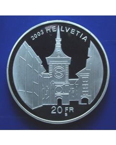 Switzerland	 20 Francs	2003	 Stylized aerial view of Berner Altstadt - Silver / Proof