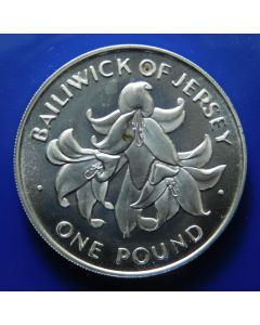 Jersey 	 Pound	1972	 Jersey Lilies,  25th anniversary of the wedding of Queen Elizabeth II and Prince Philip:  Proof / Silver 
