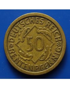 German, Weimar Republic  50 Rentenpfennig  1924J km# 34