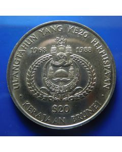 Brunei 	20 Dollars	1988	 20th Anniversary of the Coronation of Sultan Hassanal Bolkiah ( this coin weighs 20,25gram)