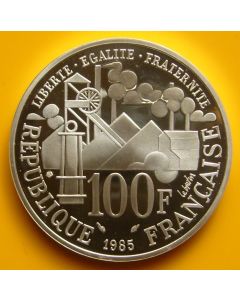 France 	 100 Francs	1985	 Centennial of Emile Zola's Novel - Proof / Silver With sertif.