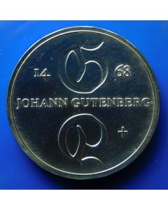 Germany Democratic Republic 	 10 Mark	1968	 500th Ann. Death of Johann Gutenberg - Silver