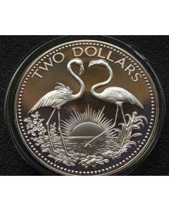Bahamas 	2 Dollars	1974	 - Two flamingos - Silver