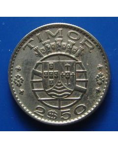 Timor 	2½ Escudos 	1970	 Shield within crowned globe on maltese cross