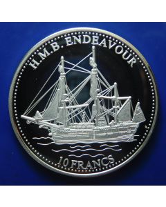 Congo Democratic Republic 10 Francs 2001	 The H.M.Bark Endeavour – Silver / Proof
