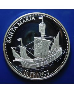 Congo Democratic Republic 10 Francs 2001	 Santa Maria – Silver / Proof