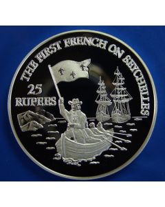 Seychelles 	 25 Rupees	1993	 - First French Landing - Proof / Silver