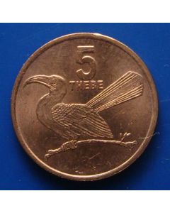 Botswana 	 5 Thebe	1996	   - unc - Toko Bird  