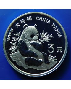 China	 3 Yuan	1997	 - Panda eating leaves - Proof / Silver