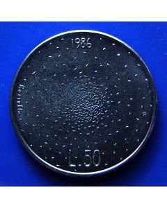 San Marino 	 50 Lire	1986	 Splitting the atom