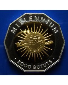 Gambia 2000 Bututs 1999 Millennium - Gambian map on radiant sun - Proof / Silver