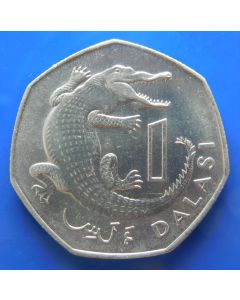 Gambia 	Dalasi	1987	 (7-sided) Slender-snouted crocodile 