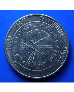 San Marino 	 100 Lire	1977	 The earth wounded by the useless massacre.