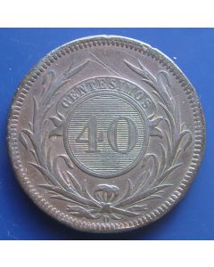 Uruguay  40 Centiesimos 1857D km# 10 