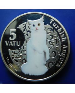 Vanuatu 	 5 Vatu	2015	Turkish Angora cat – Silver + Inserts Swarovski crystals.