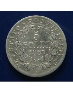 Vatican 5 Soldi1867  km# 1375 XXII-R