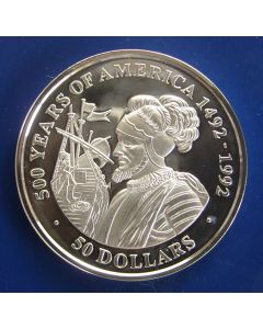 Cook Islands 50 Dollars 1990 - 500 Years of America / Vasco Nnez de Balboa- Silver / Proof