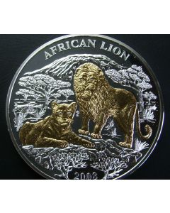 Rwanda 	 1000 Francs	2008	 Two Lions – 3 Ounce – Mintage 500pc(in Capsul)