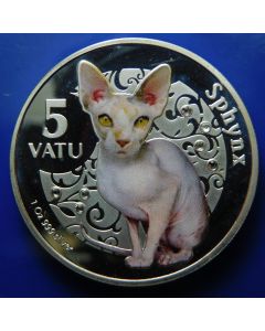 Vanuatu 	 5 Vatu	2015	Sphynx cat – 29,4gram Silver + Inserts Swarovski crystals.