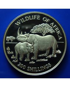 Tanzania  200 Shilingi	1997	 - Adult and baby Rhino - Silver / Proof