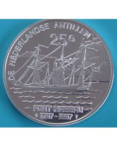 Netherlands Antilles 25 Gulden 1997 Fort Nassau, Old steam sailship - Silver / Proof