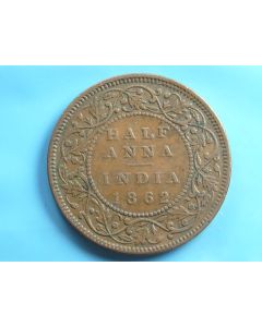 India-British-Colony  ½ Anna 1862b km#468 