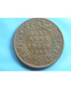 India-British-Colony  ½ Anna 1862m km#468 