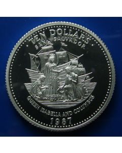Bahamas 10 Dollars 1987	 Queen Isabella receiving Columbus – Silver / Proof