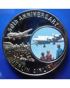 Liberia 	 5 Dollars	1998	 - 50Th Ann. Berlin Airlift – Plain over west-Belin