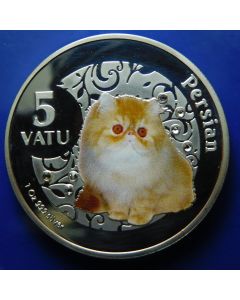 Vanuatu 	 5 Vatu	2015	Persian cat – 29,4gram Silver + Inserts Swarovski crystals.