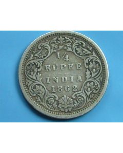 India-British-Colony  ¼ Rupee 1862m km#470 