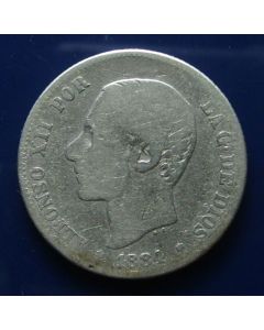 Spain  2 Pesetas1884 km# 678.2