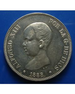 Spain  5 Pesetas 1888 (88) MP km# 689  