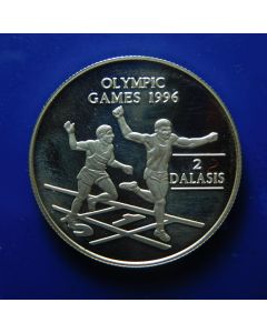 Gambia 	2 Dalasis	1996	 Two runners on finish line - Silver / Proof