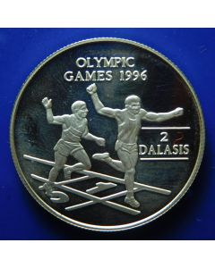 Gambia 	2 Dalasis	1996	 Two runners on finish line - Silver / Proof