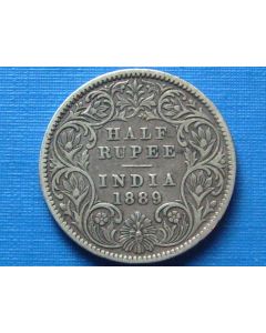 India-British-Colony  ½ Rupee 1889C km#491 