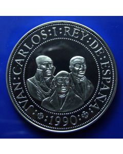 Spain 	 2000 Pesetas	1990	Hidalgo, Morelos and Juarez - BU (medallic die alignment)