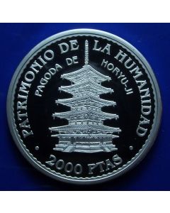 Spain 	 2000 Pesetas	1997	 Horyu-Ji pagoda  – Silver