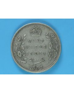 India-British-Colony  ½ Rupee 1907b km#507 