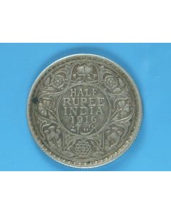 India-British-Colony  ½ Rupee 1916c km#522 